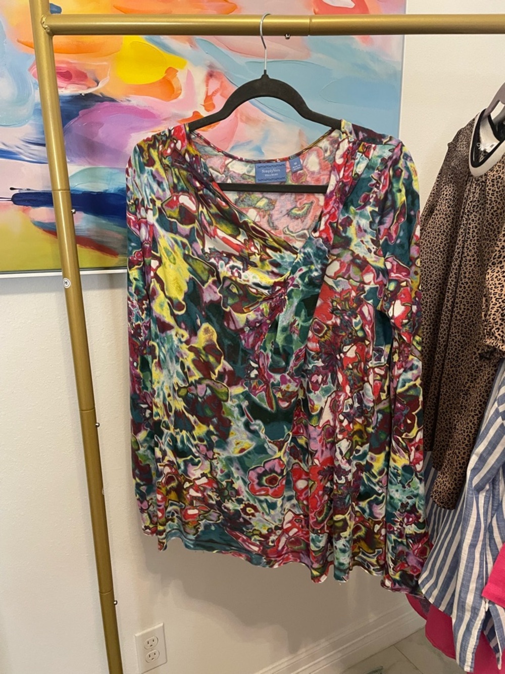 Simply Vera Vera Wang Multicolor Floral-Print Women's Long-Sleeve Top Medium